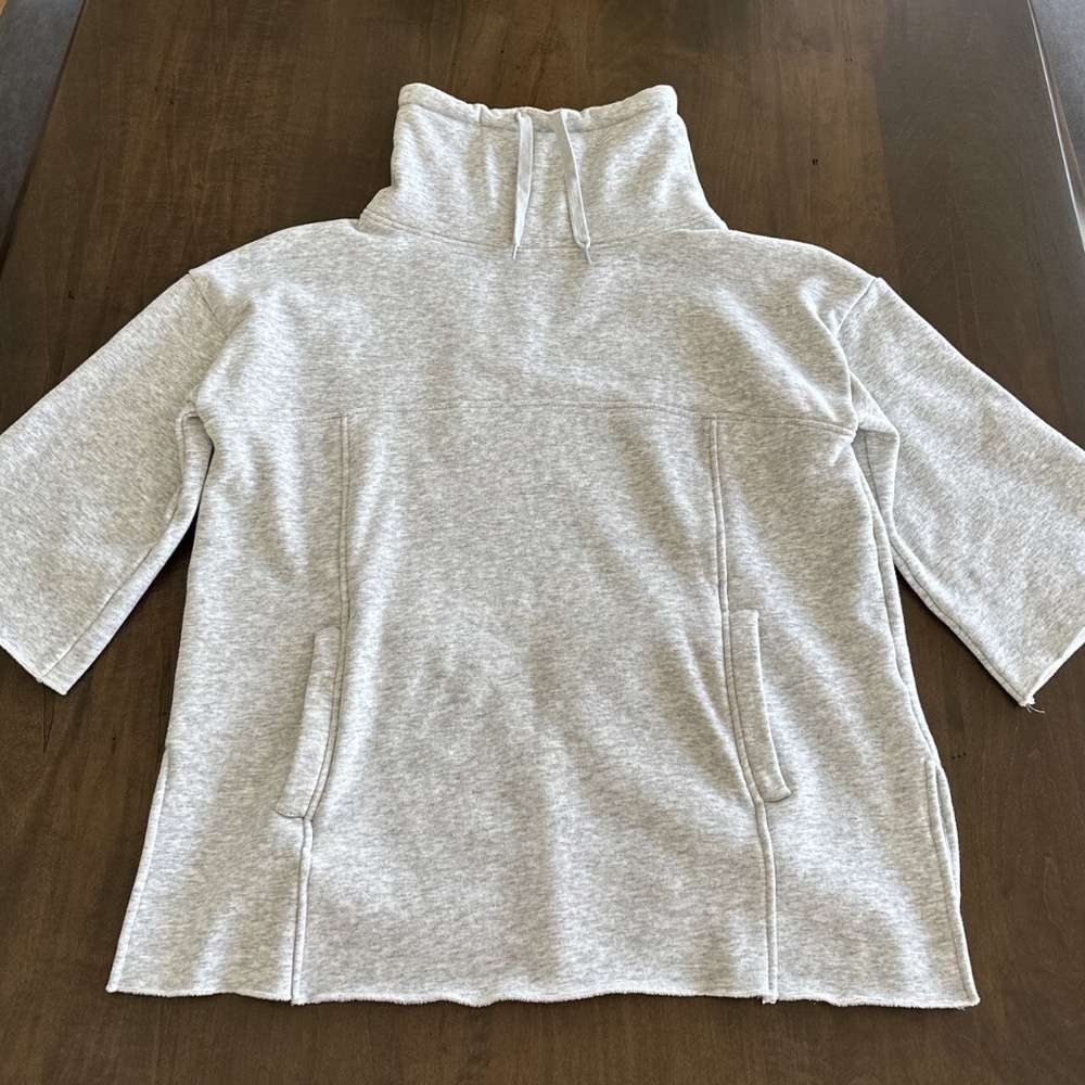 UGG Gray Funnel Neck Pullover Sweatshirt Pockets Fleece Lined 3/4 Sleeve XS/S